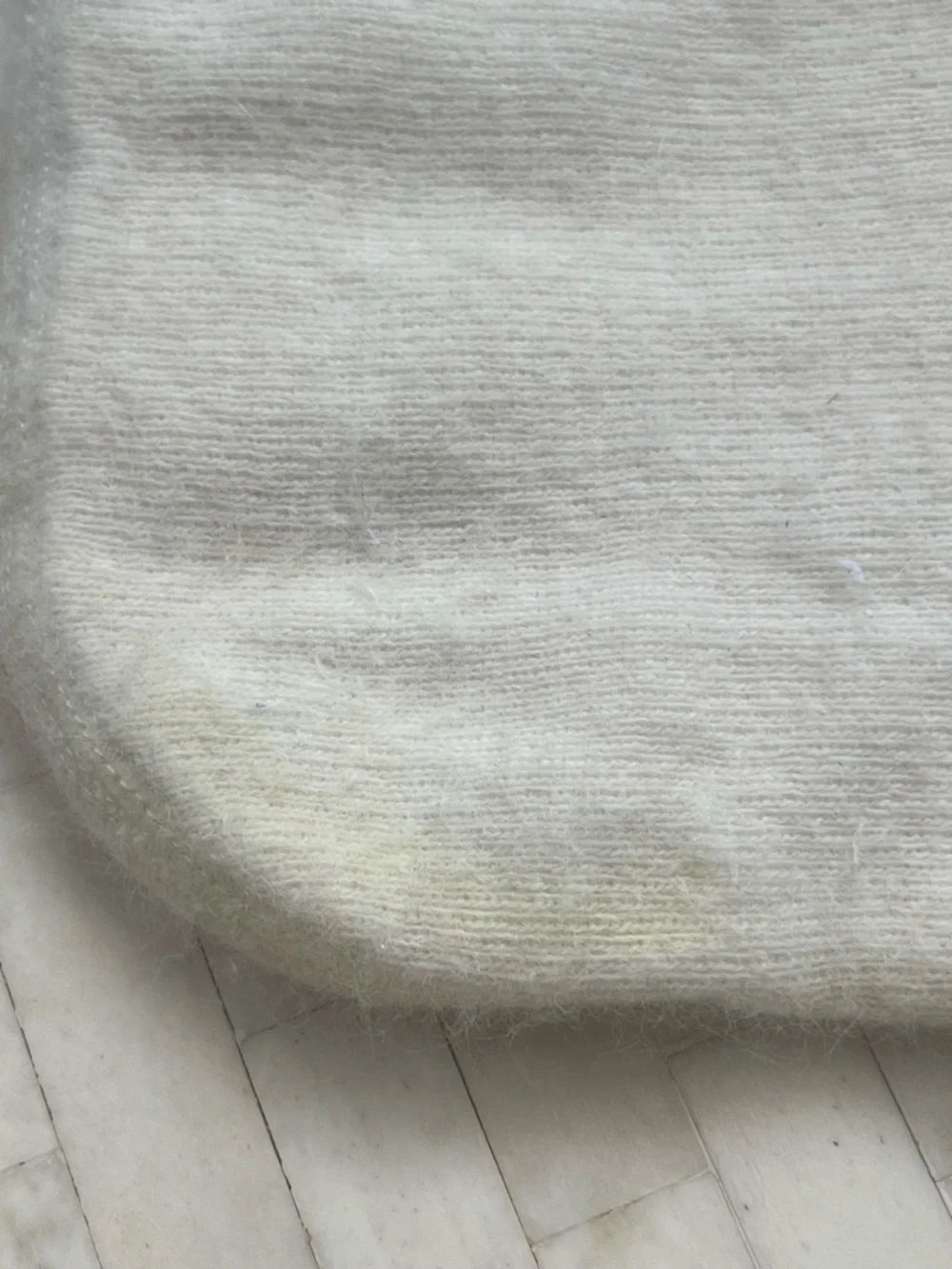 White Angora Wool Blend House or Boot Socks with Blue Trim size Large